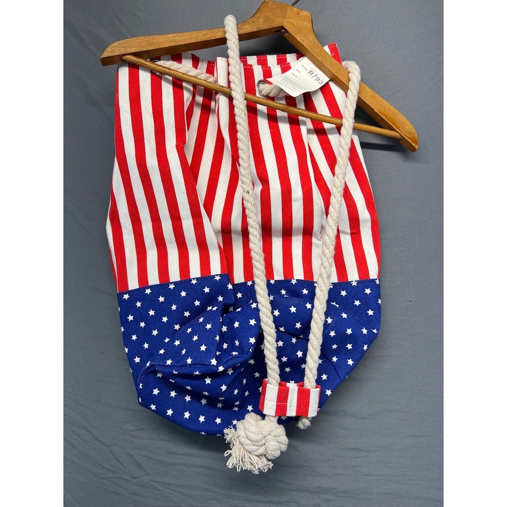 Isla Bonita Drawstring Backpack Women OS Red White Blue NWT Stars Stripes Canvas
